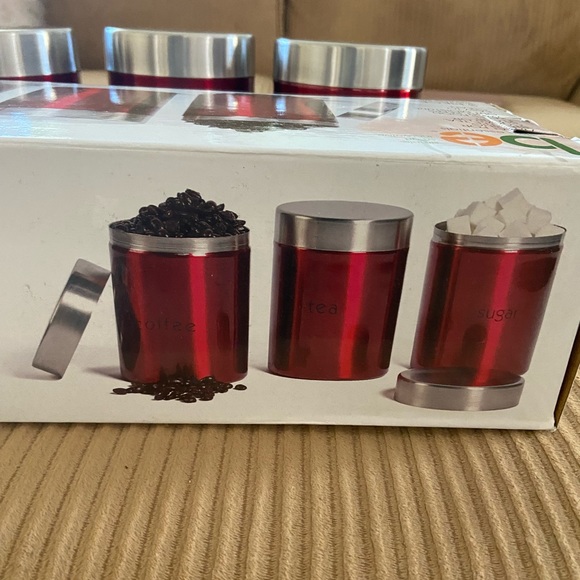 Basic Essentials brand, three-piece, stainless steel canister set in red - Picture 3 of 6